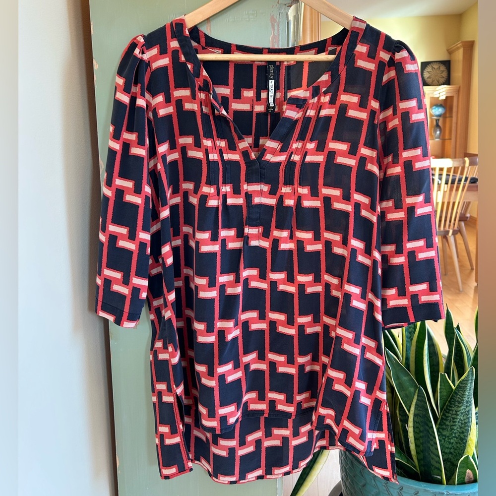 Plenty by Tracy Reese Women’s Peasant Kurta 100% Silk Tunic Black/Orange Medium